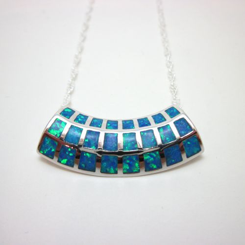 Blue Fire Opal Sterling Silver Slide Pendant with chain - Click Image to Close